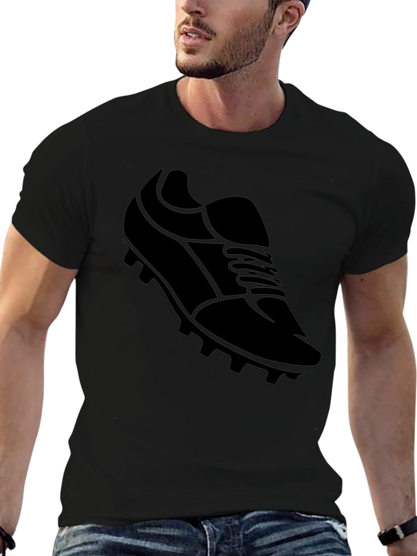 Mens Black Soccer Shoe Graphic T-Shirt