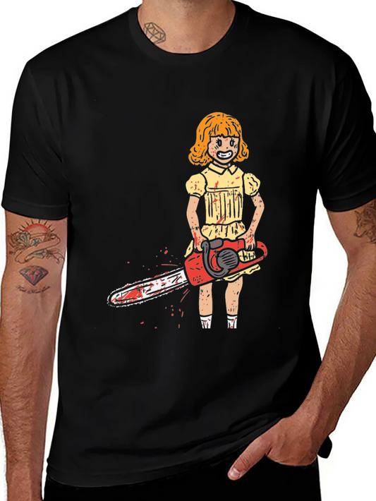 Creepy Girl Chainsaw Graphic Tee - Horror T-Shirt
