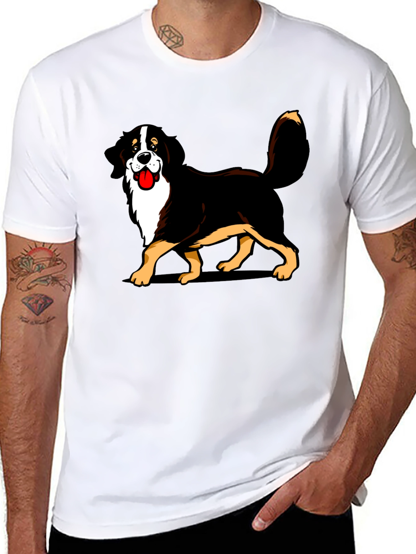 Bernese Mountain Dog Cartoon Graphic Tee - Black T-Shirt