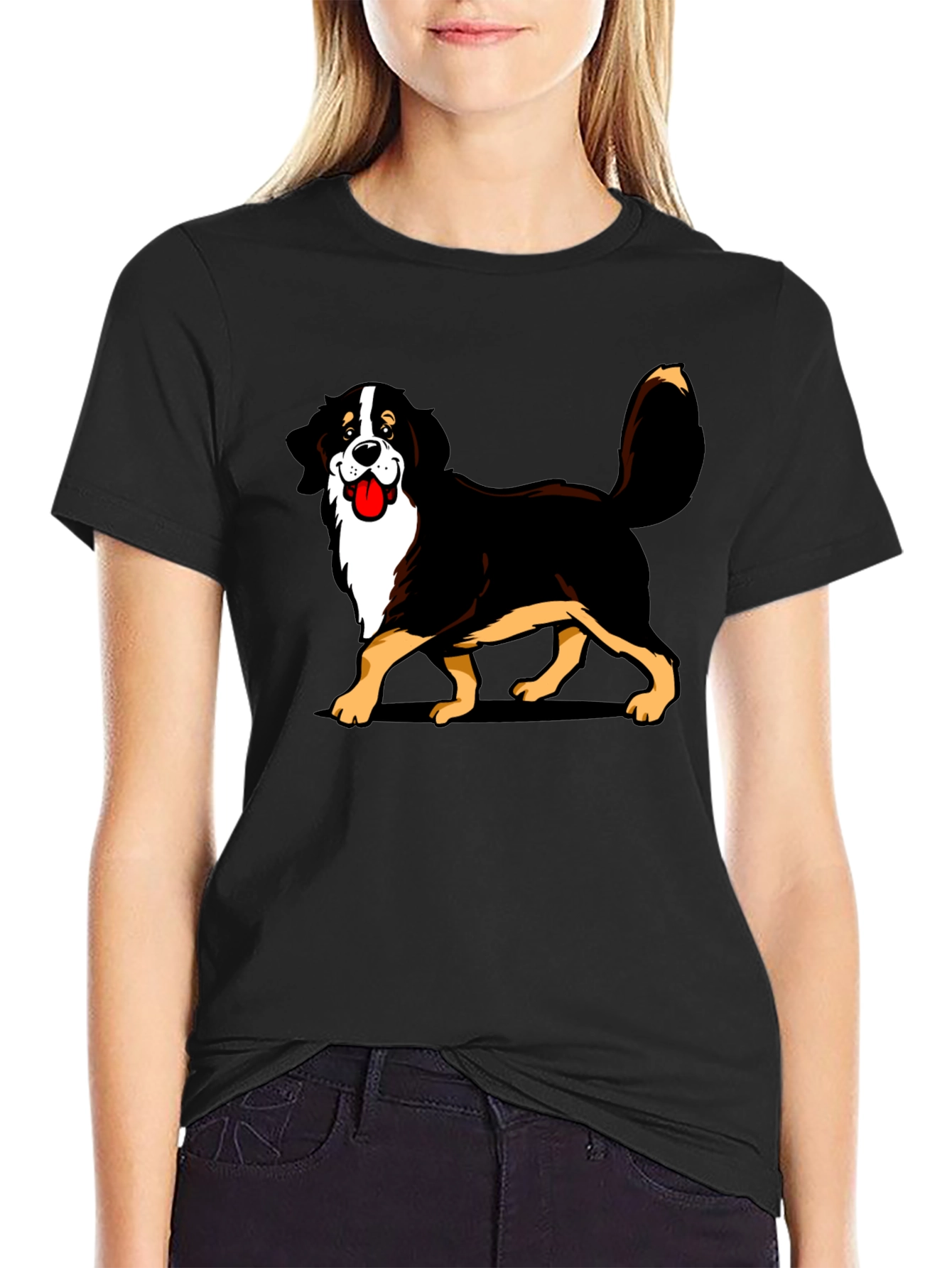 Bernese Mountain Dog Cartoon Graphic Tee - Black T-Shirt