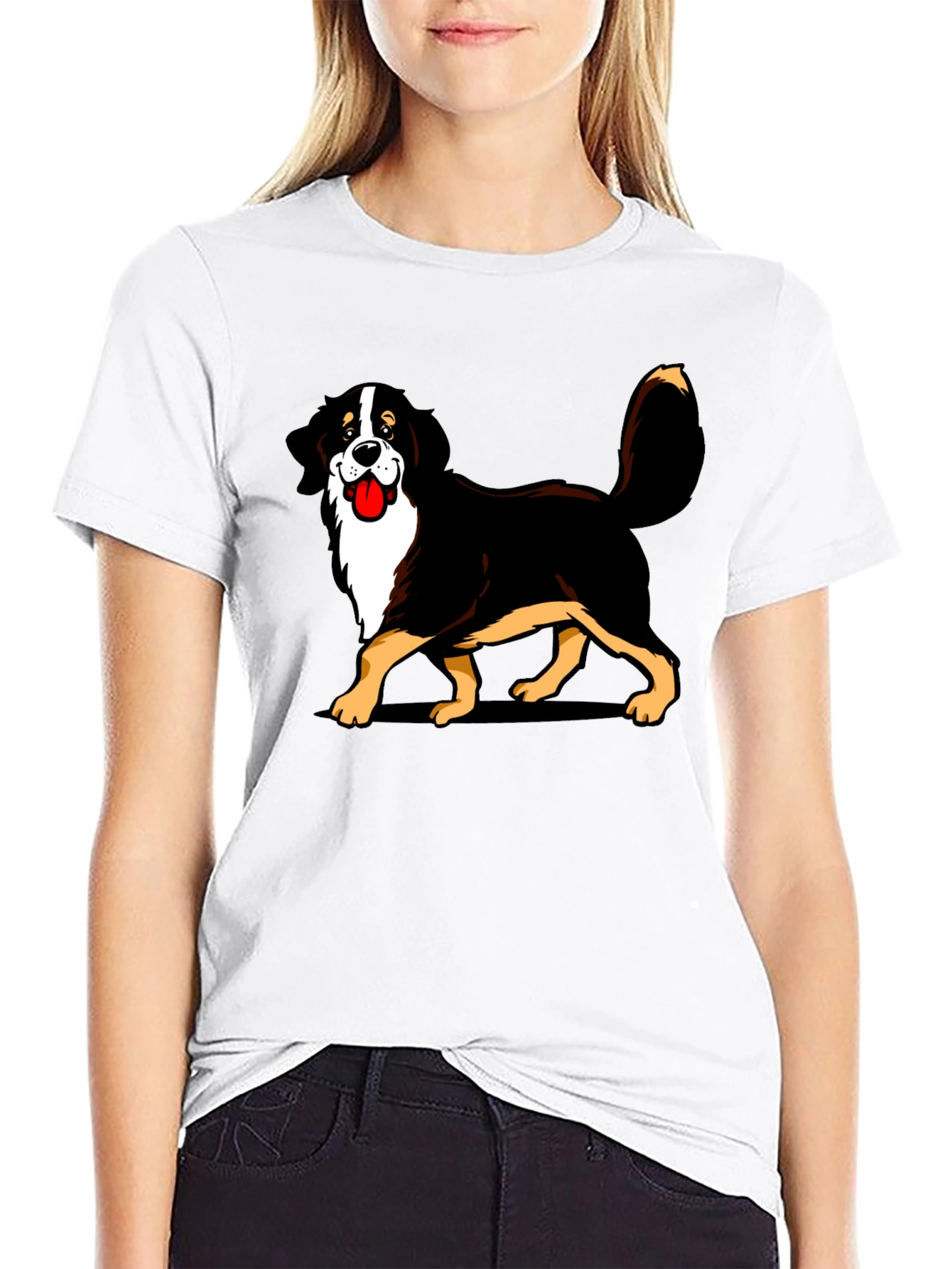 Bernese Mountain Dog Cartoon Graphic Tee - Black T-Shirt