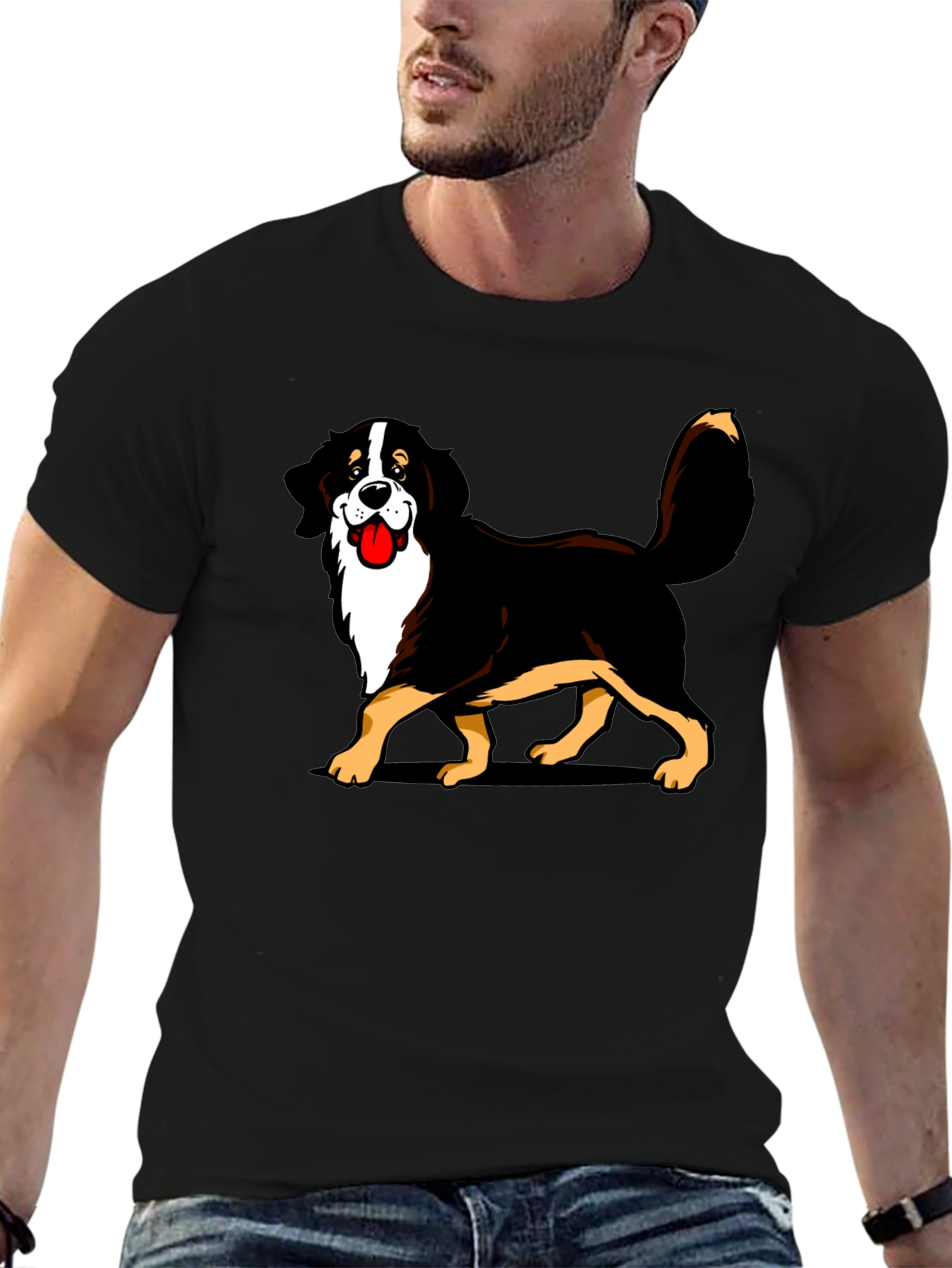 Bernese Mountain Dog Cartoon Graphic Tee - Black T-Shirt