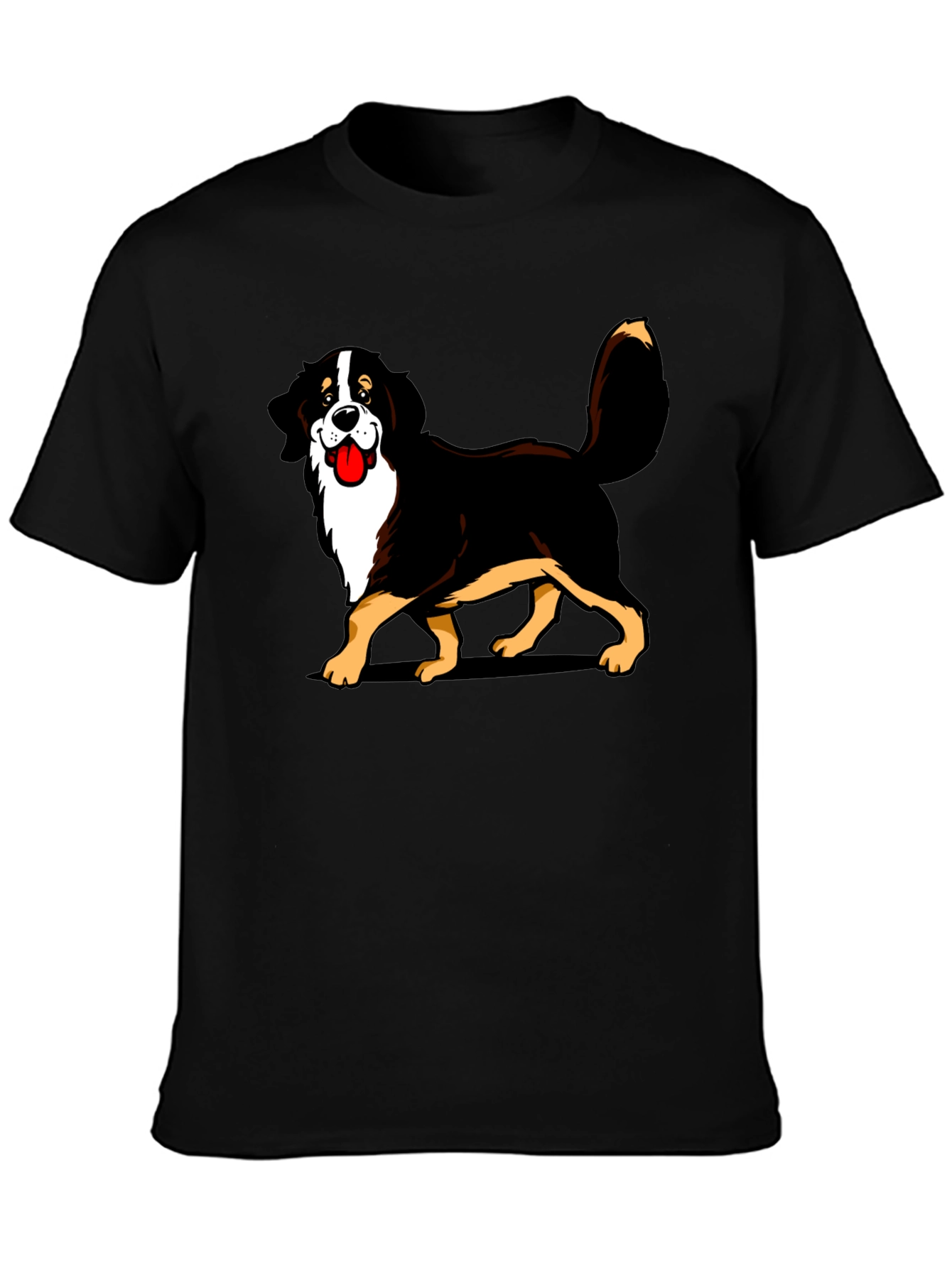 Bernese Mountain Dog Cartoon Graphic Tee - Black T-Shirt