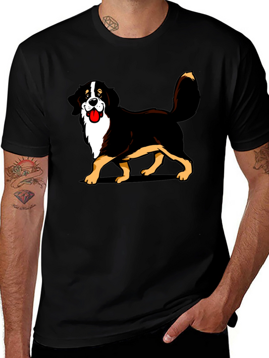 Bernese Mountain Dog Cartoon Graphic Tee - Black T-Shirt