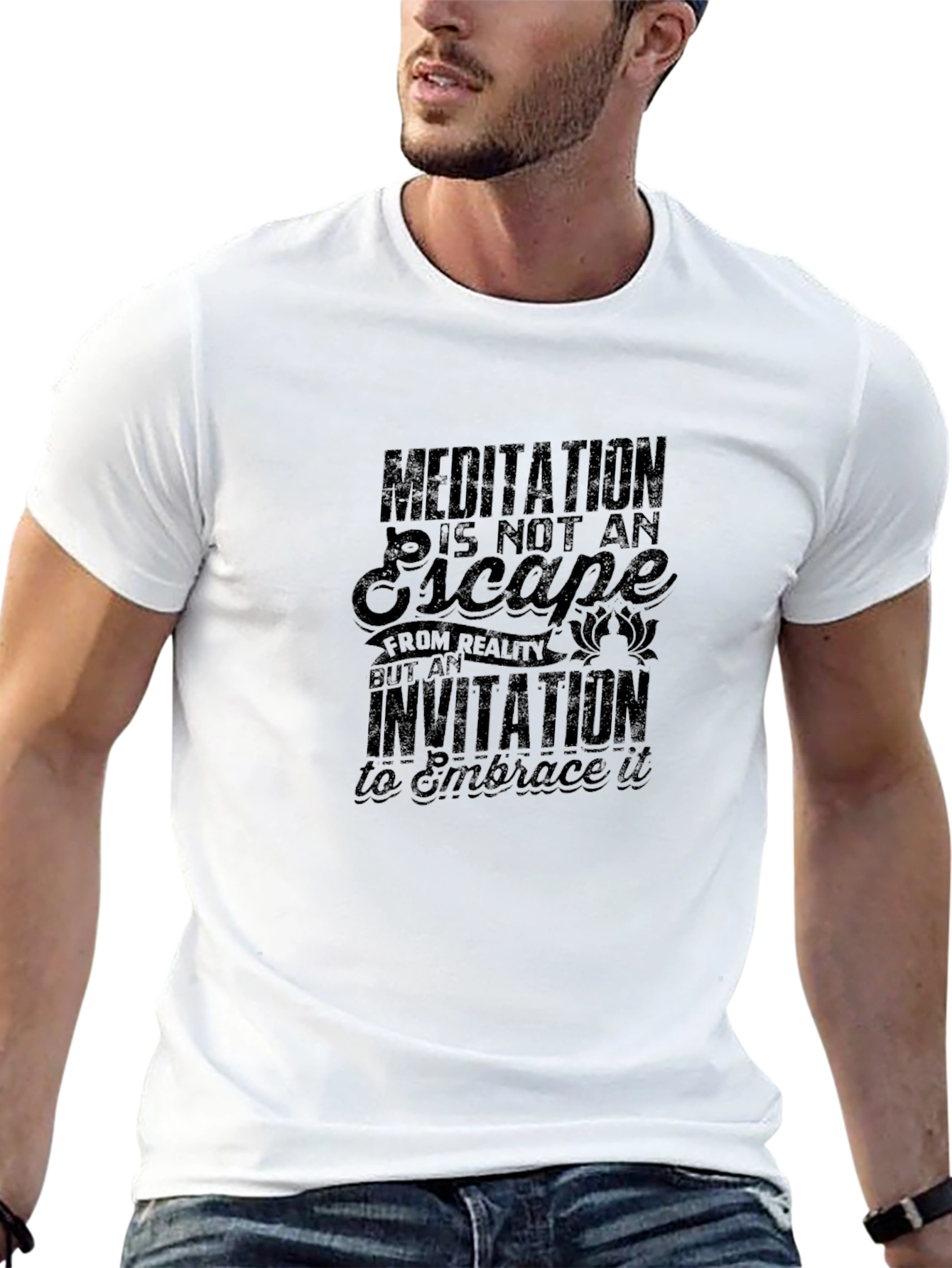 Meditation Invitation Graphic Tee - Black Cotton Comfort