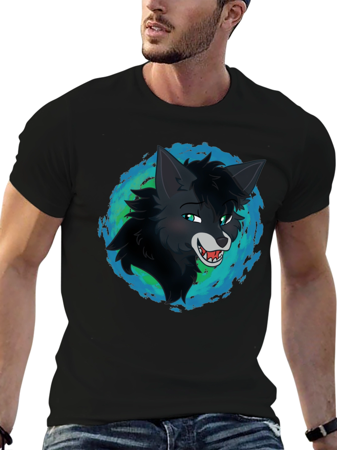 Wolf Graphic Print Black T-Shirt