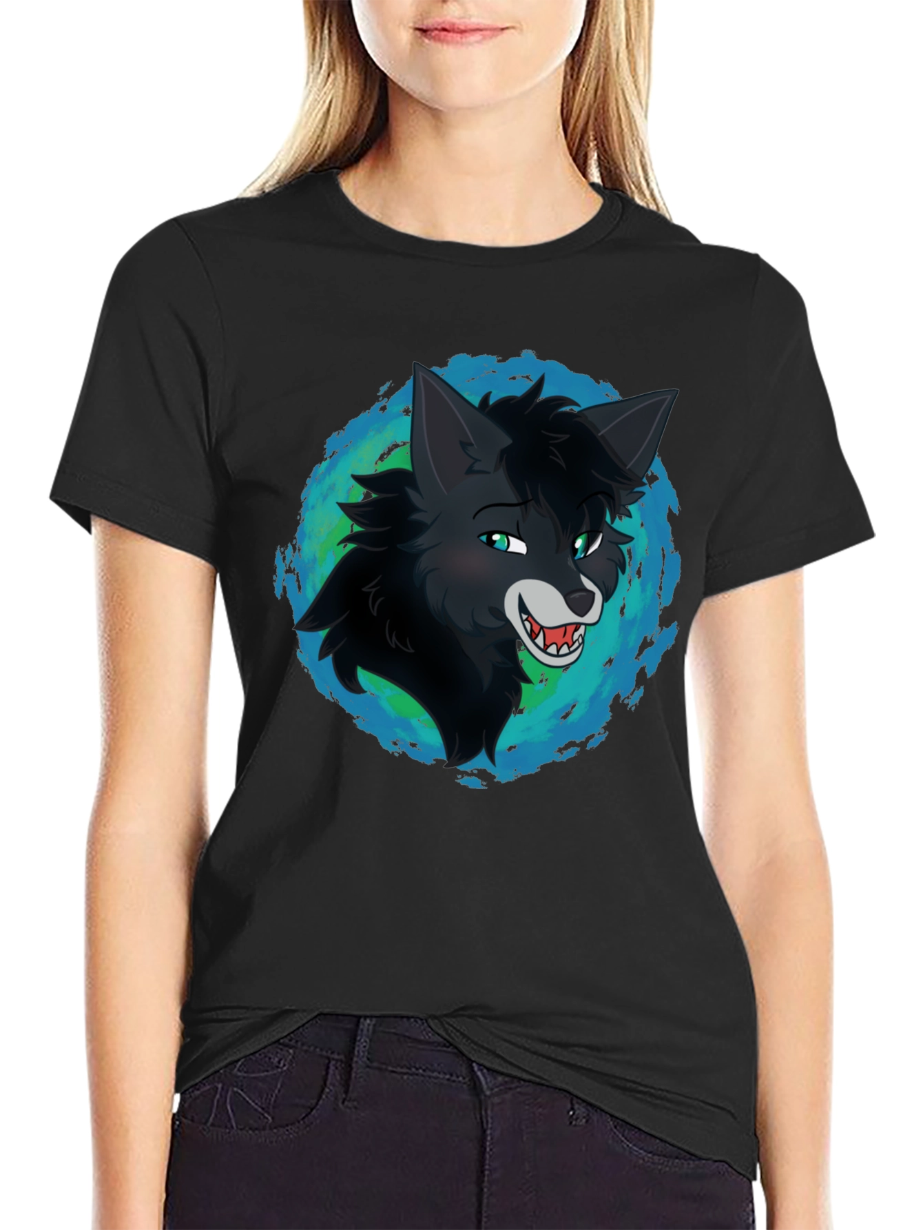 Wolf Graphic Print Black T-Shirt