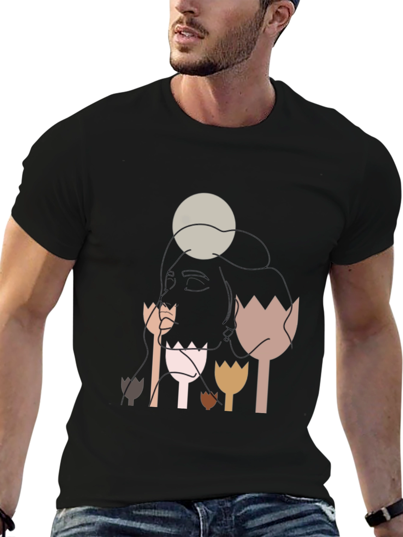 Abstract Floral Graphic T-Shirt - Soft Black