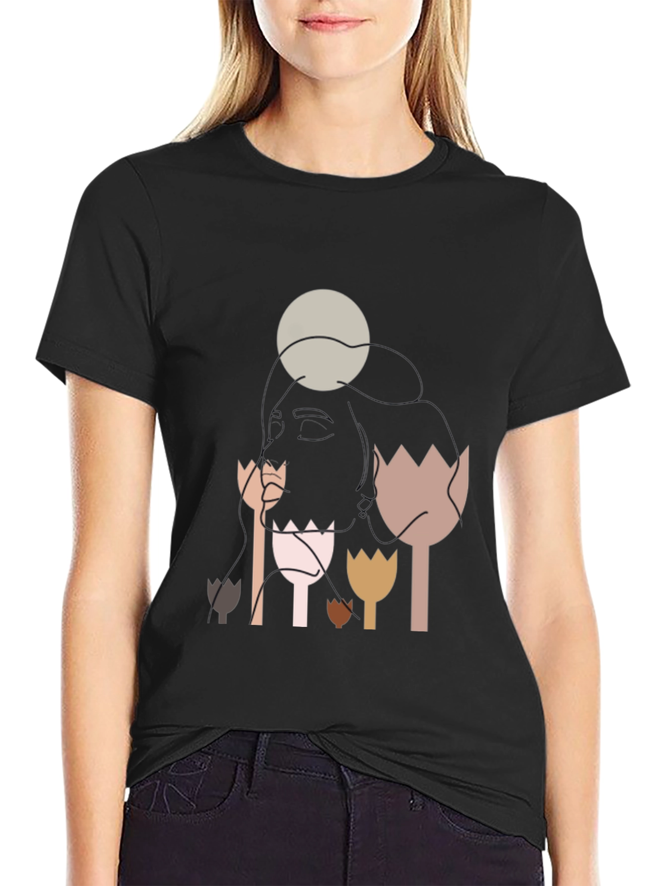 Abstract Floral Graphic T-Shirt - Soft Black