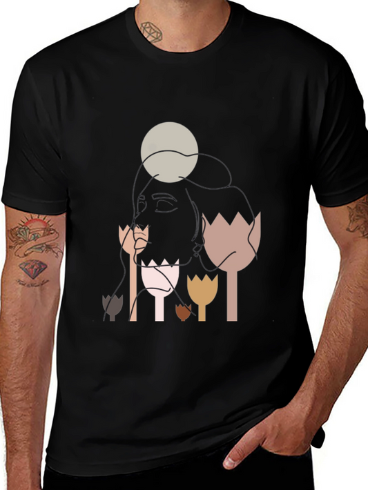 Abstract Floral Graphic T-Shirt - Soft Black
