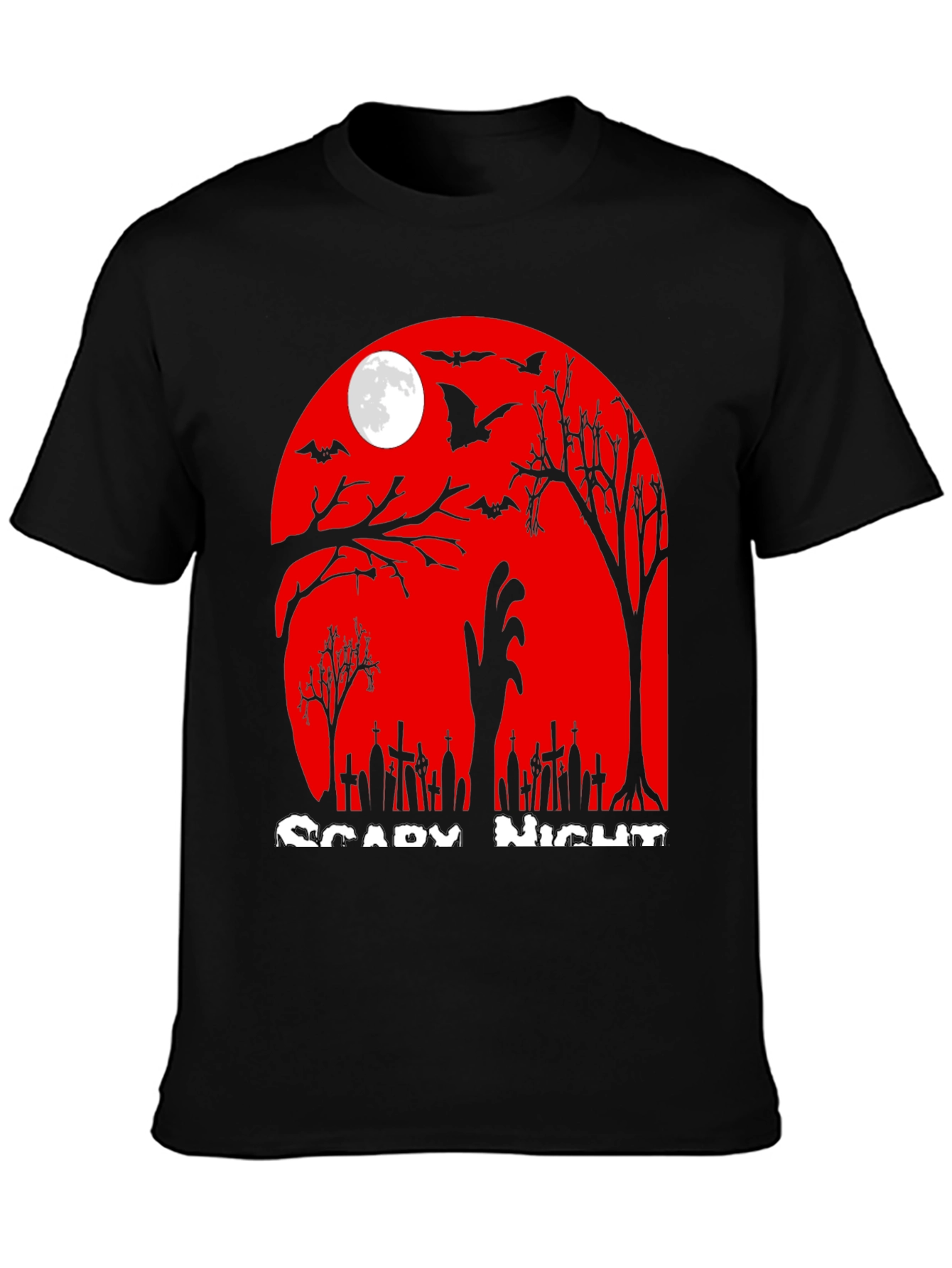 Scary Night Halloween T-Shirt - Zombie Graveyard Design