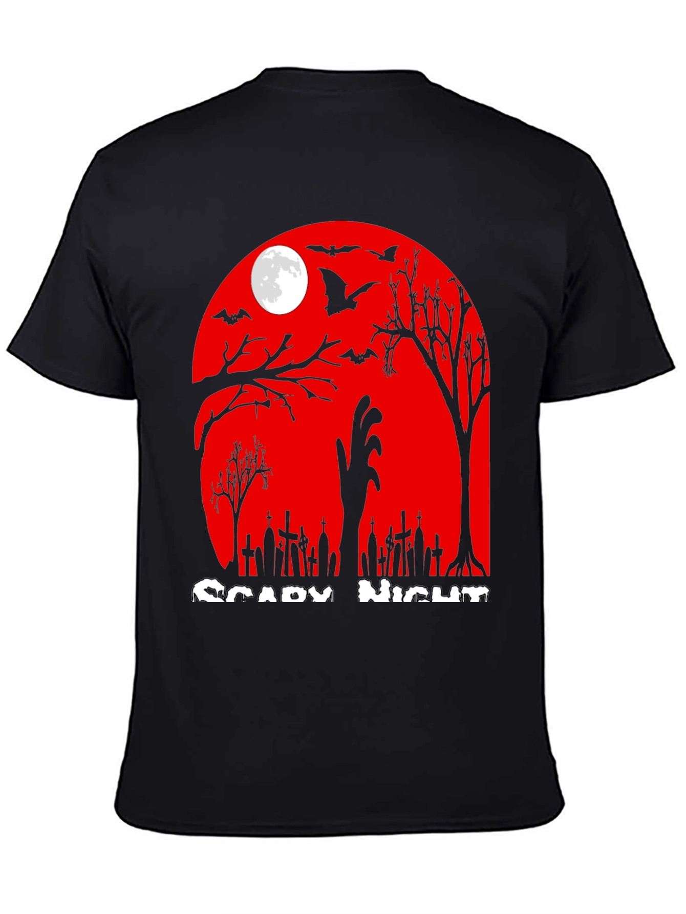 Scary Night Halloween T-Shirt - Zombie Graveyard Design
