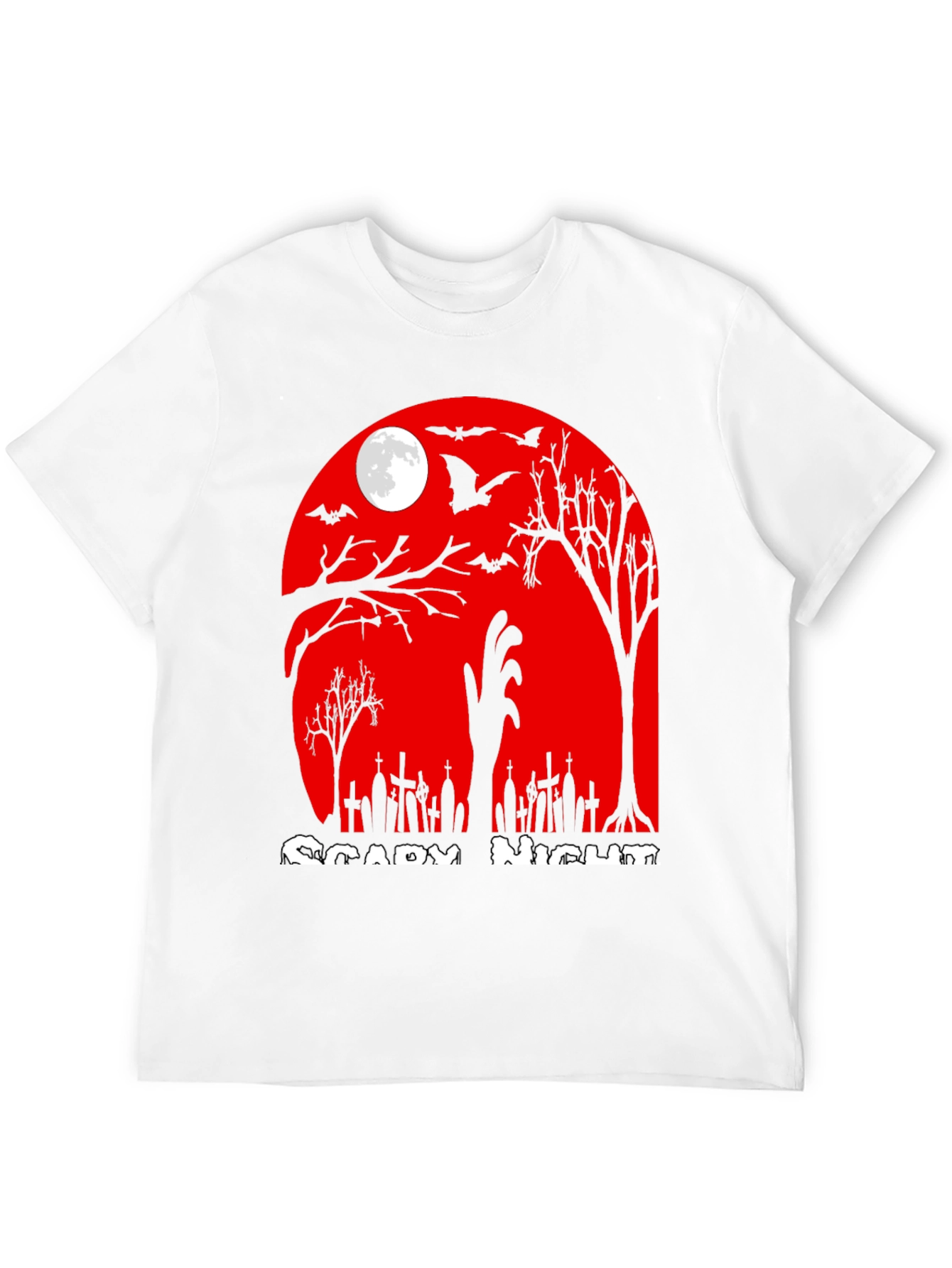 Scary Night Halloween T-Shirt - Zombie Graveyard Design