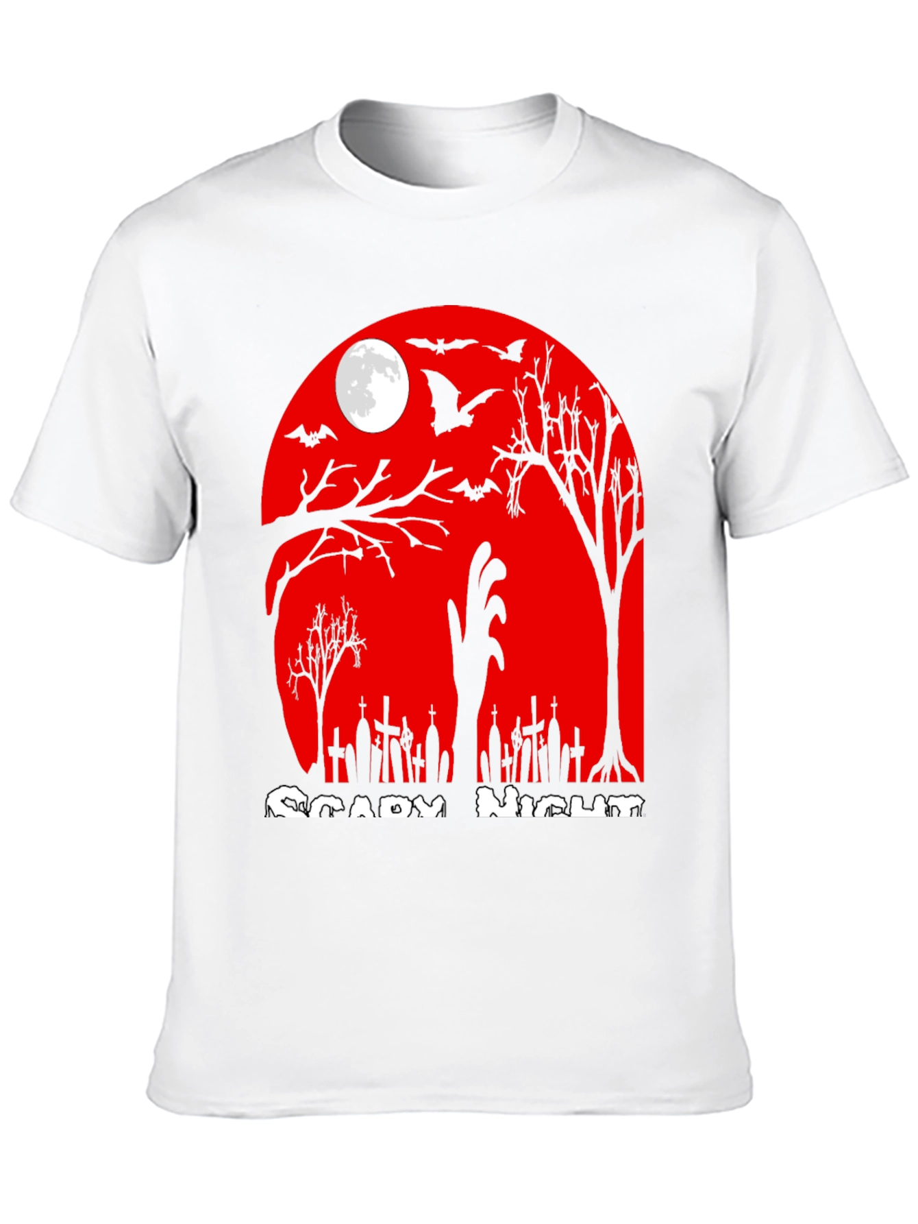 Scary Night Halloween T-Shirt - Zombie Graveyard Design