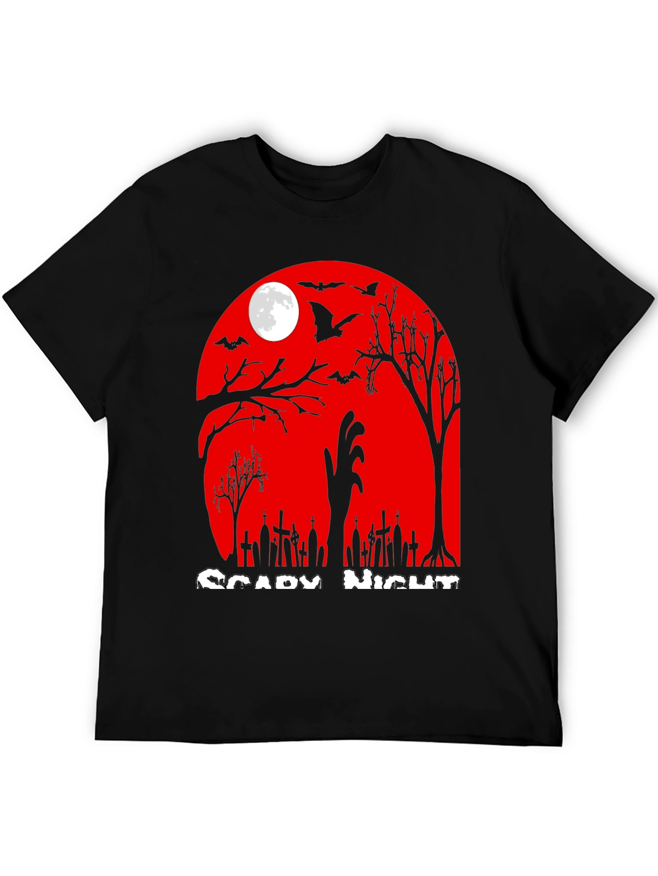 Scary Night Halloween T-Shirt - Zombie Graveyard Design