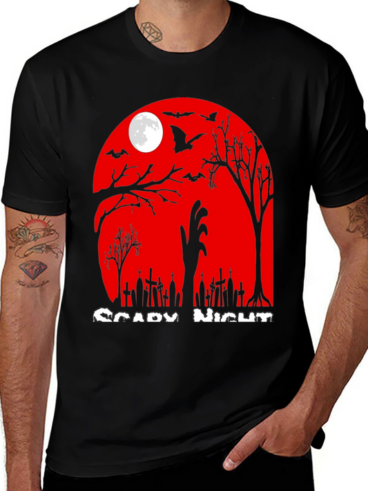 Scary Night Halloween T-Shirt - Zombie Graveyard Design