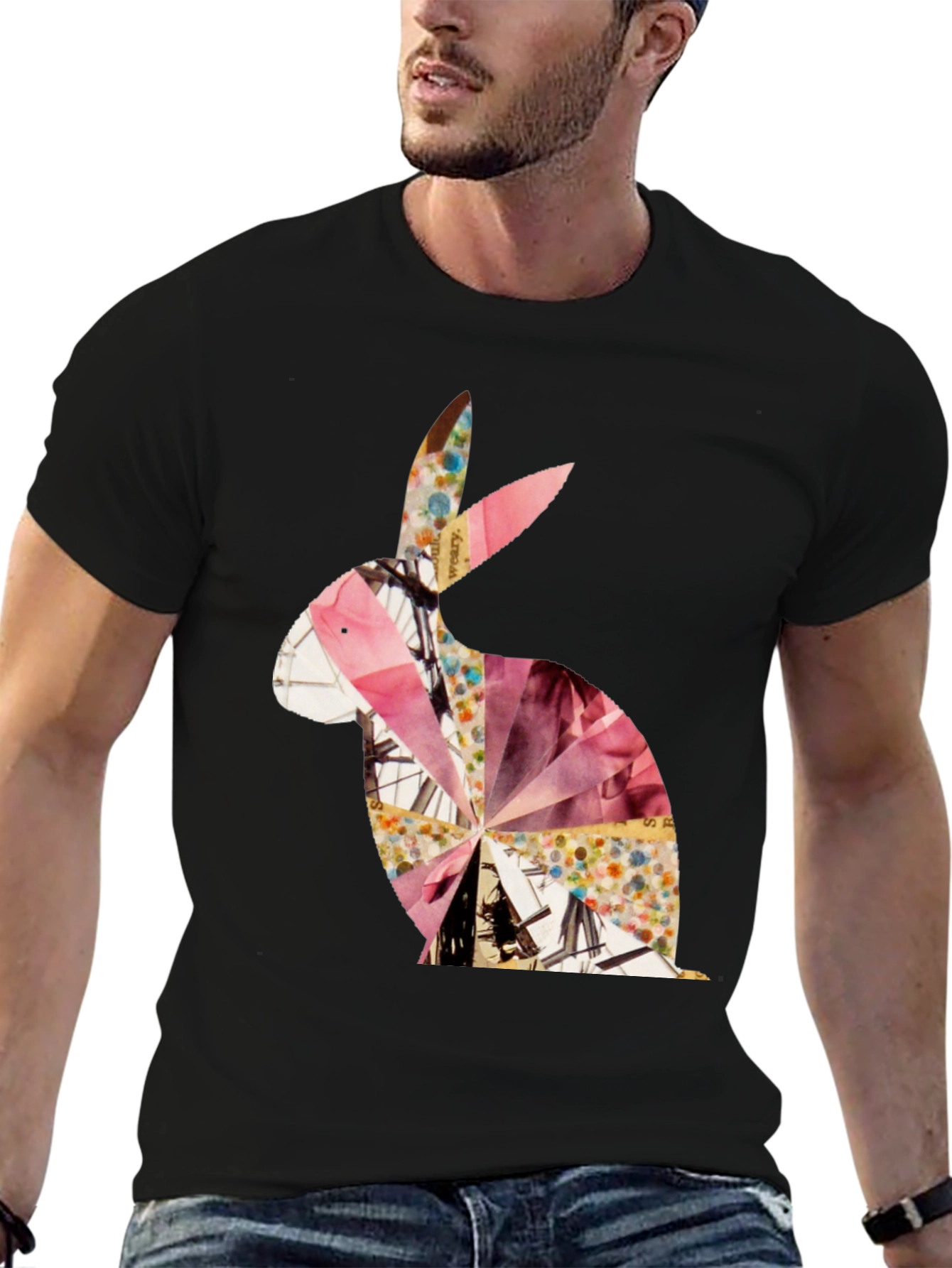 Abstract Rabbit Graphic Tee - Unisex Black T-Shirt