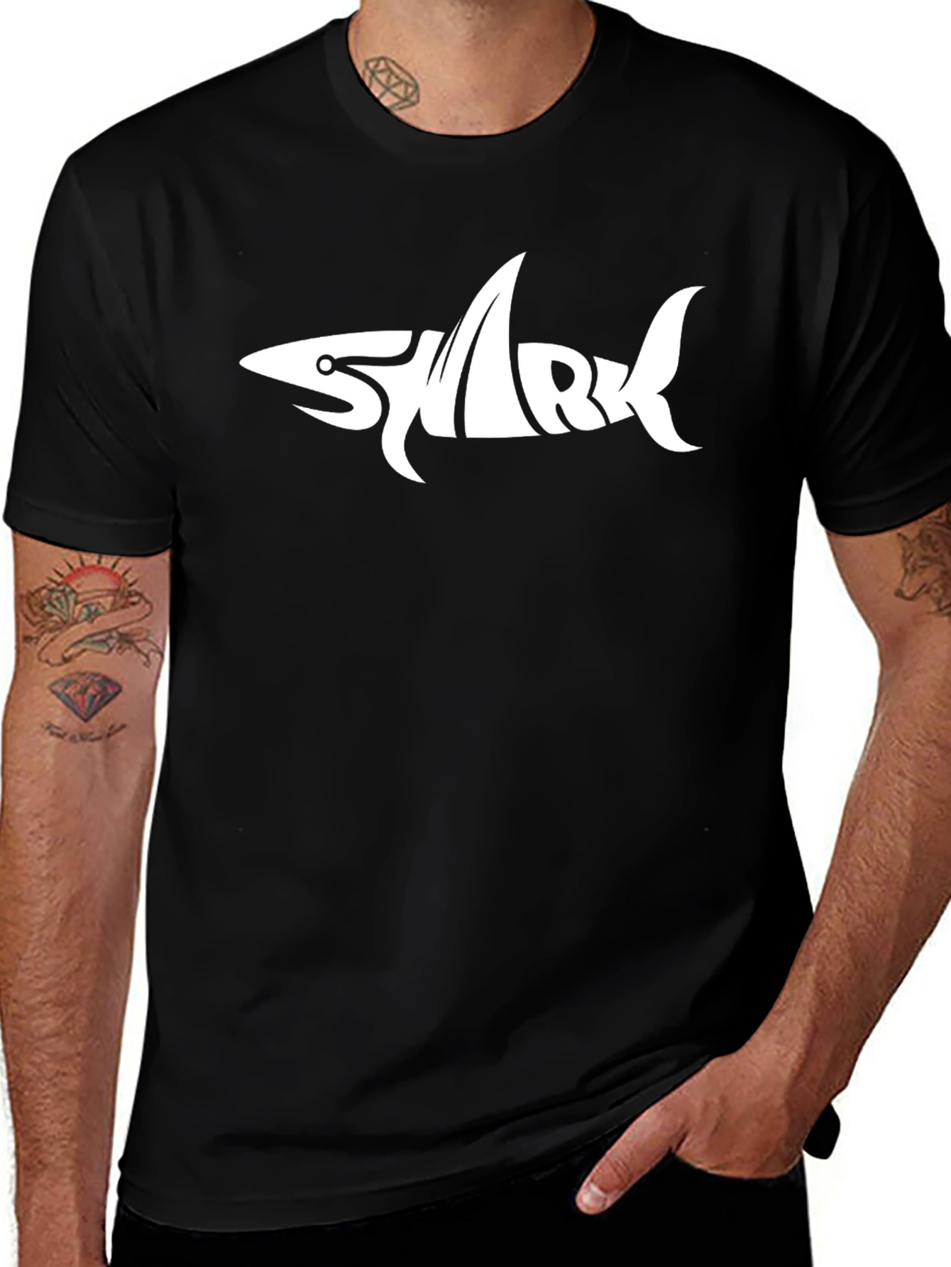 Shark Word Art Graphic T-Shirt - Black