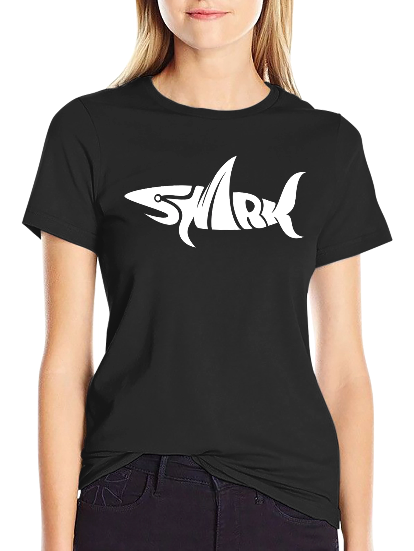 Shark Word Art Graphic T-Shirt - Black