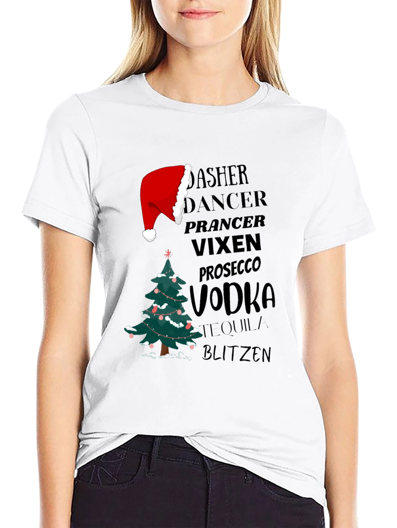 Christmas Reindeer Drinks Funny T-Shirt