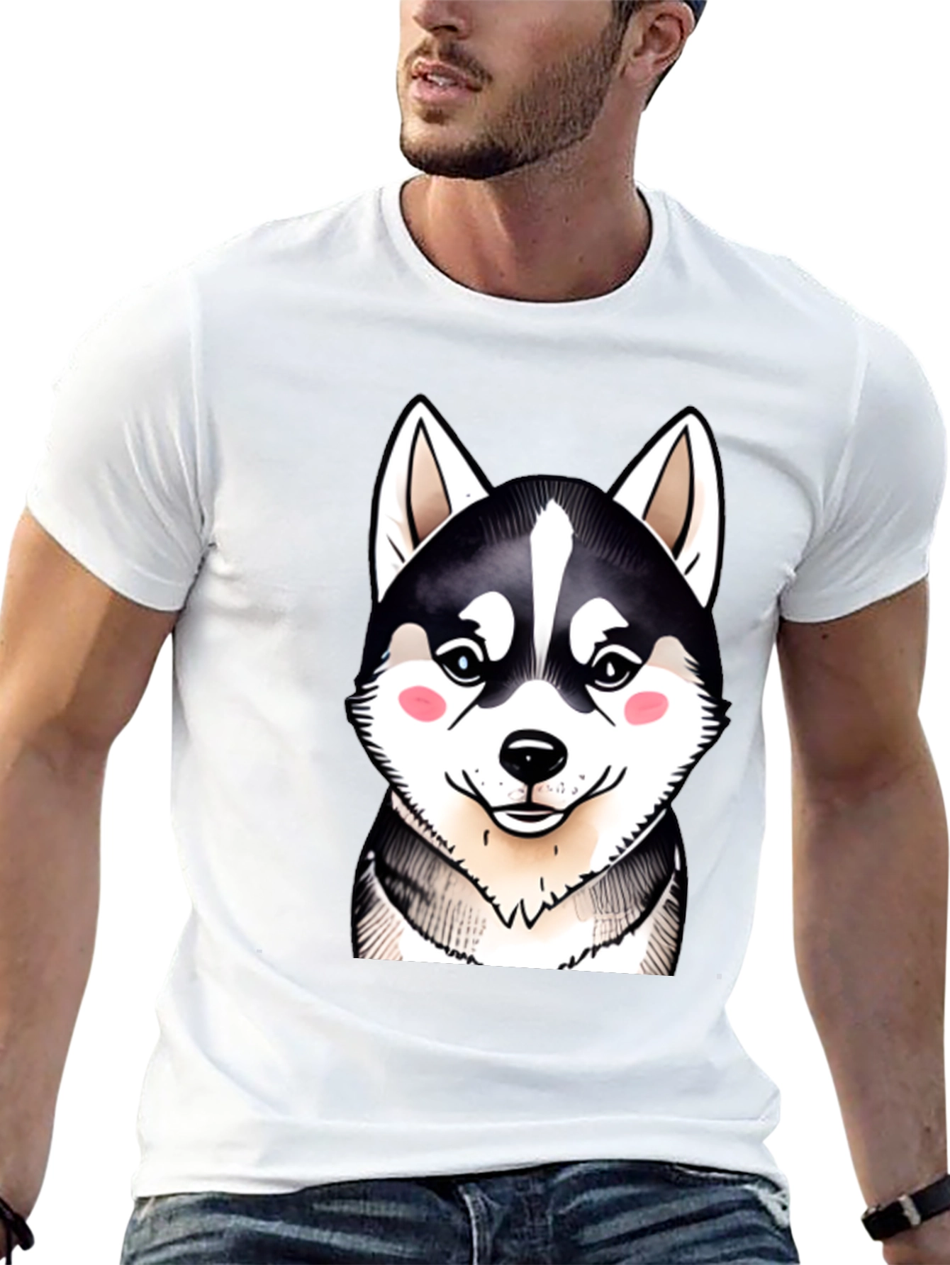 Cute Husky Dog Graphic Black T-Shirt