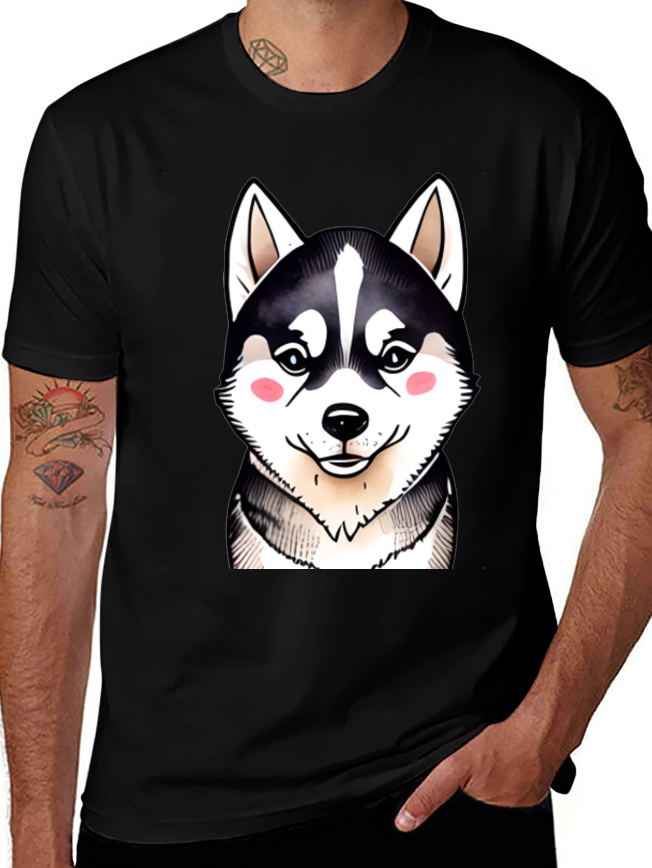 Cute Husky Dog Graphic Black T-Shirt