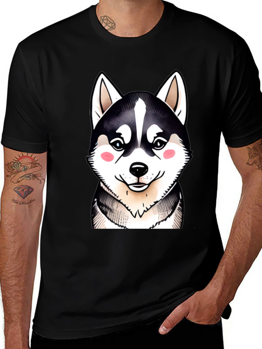 Cute Husky Dog Graphic Black T-Shirt