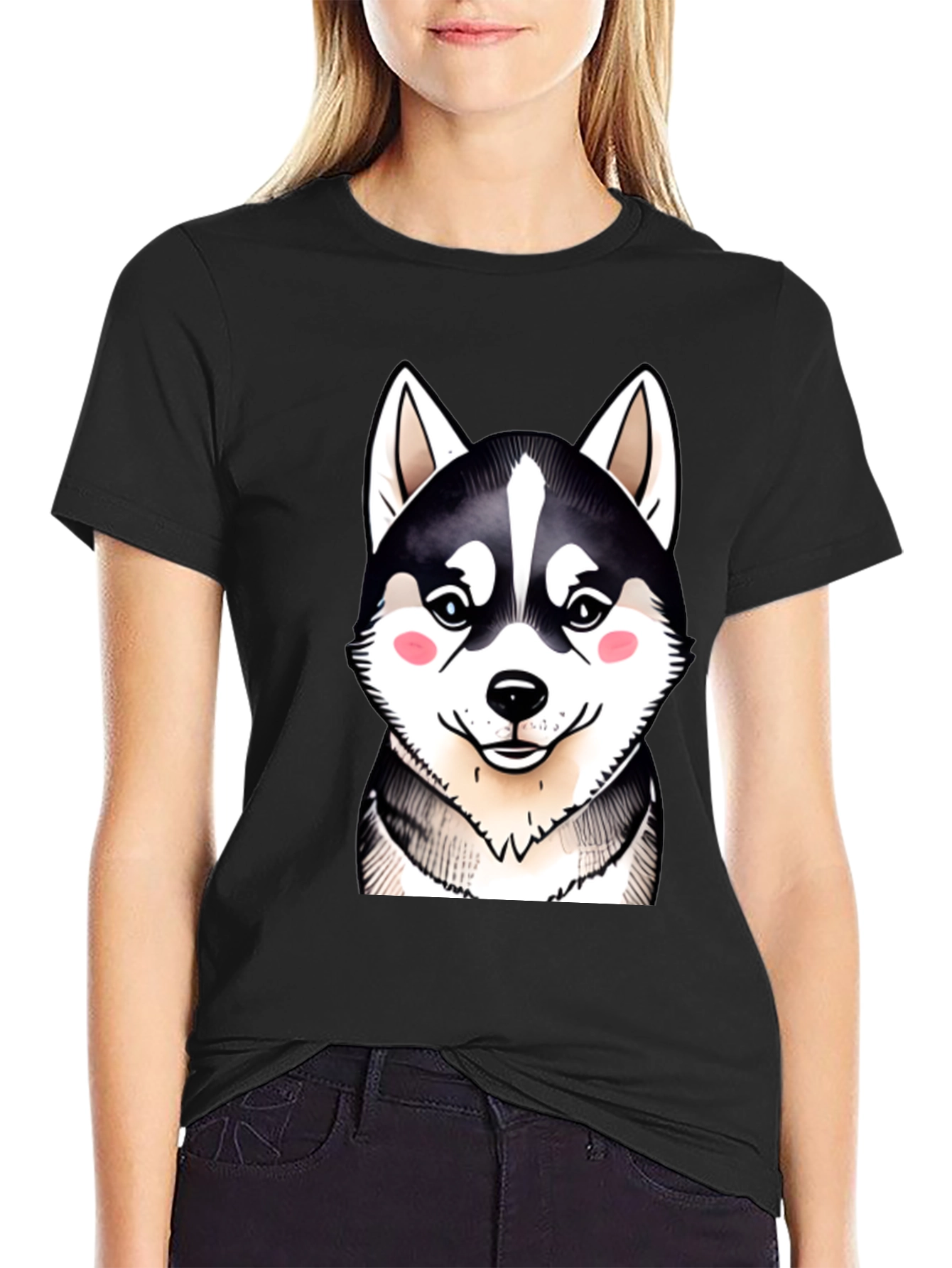 Cute Husky Dog Graphic Black T-Shirt