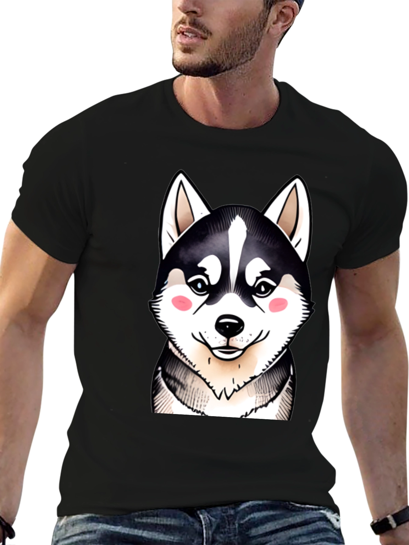 Cute Husky Dog Graphic Black T-Shirt
