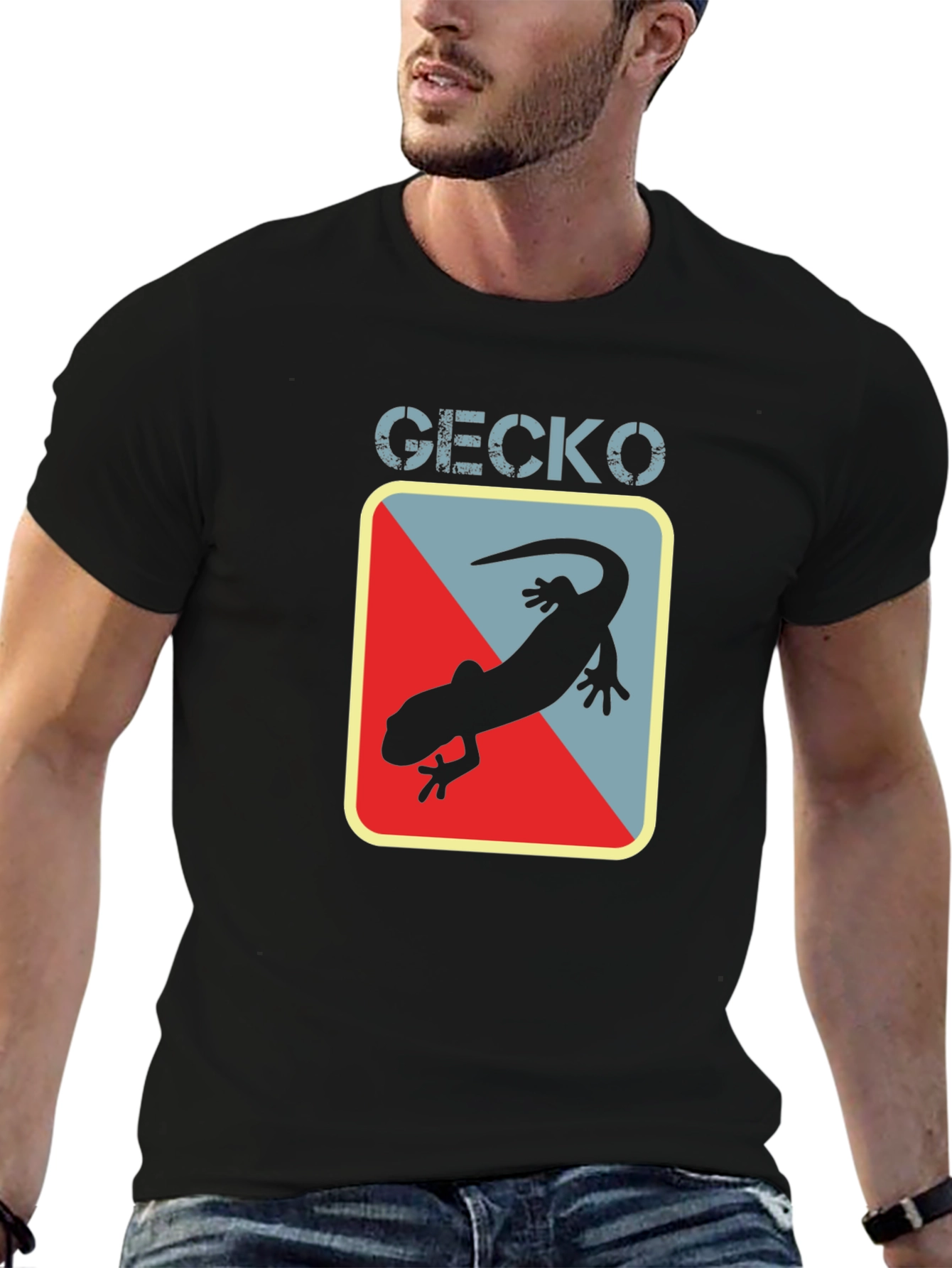 Gecko Graphic Tee - Black Cotton T-Shirt