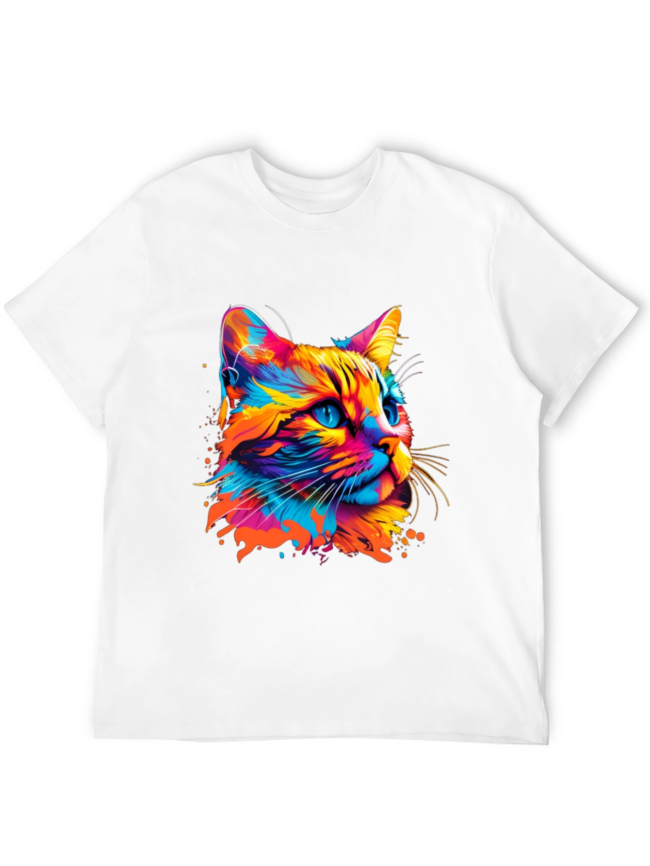 Vibrant Cat Graphic Print Black T-Shirt