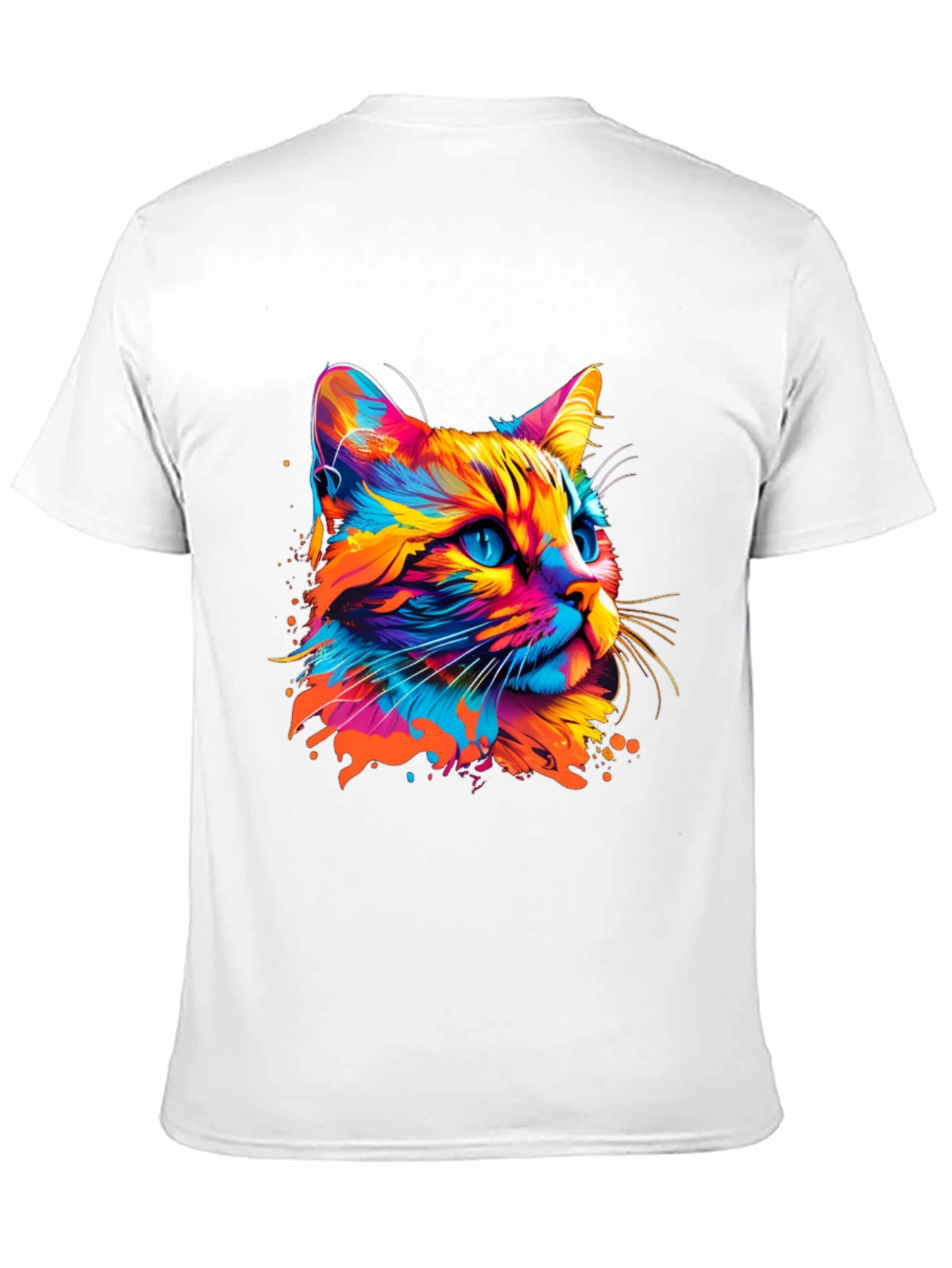 Vibrant Cat Graphic Print Black T-Shirt