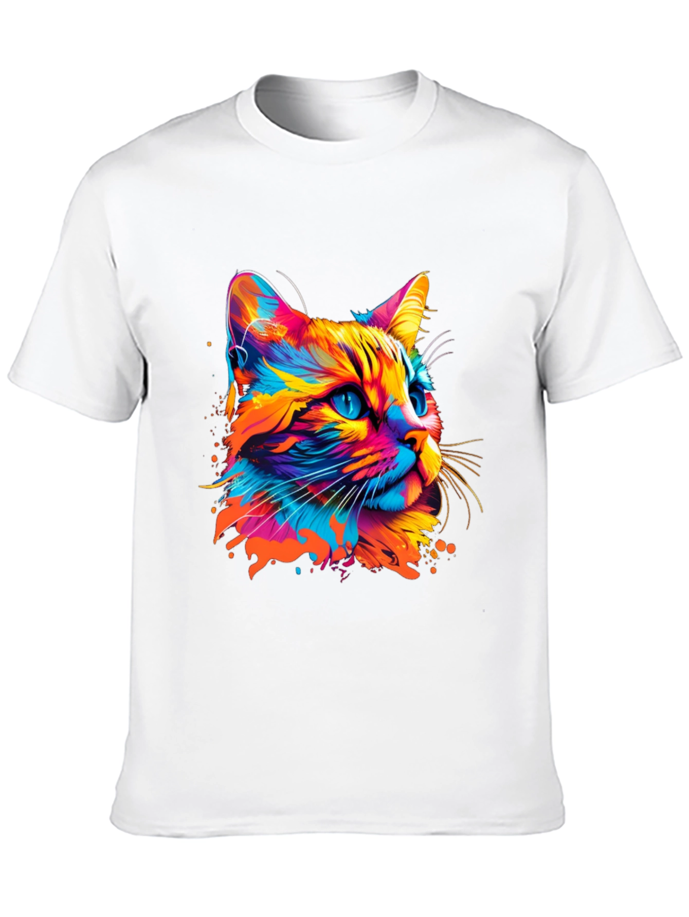 Vibrant Cat Graphic Print Black T-Shirt