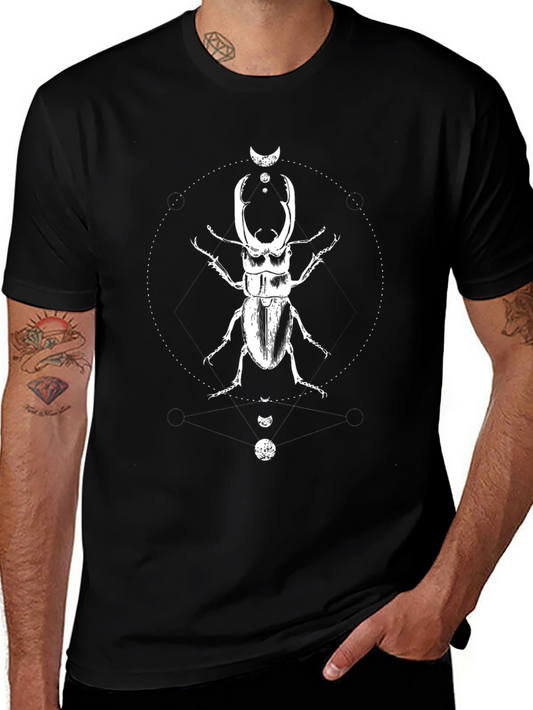 Geometric Stag Beetle Graphic Tee - Black