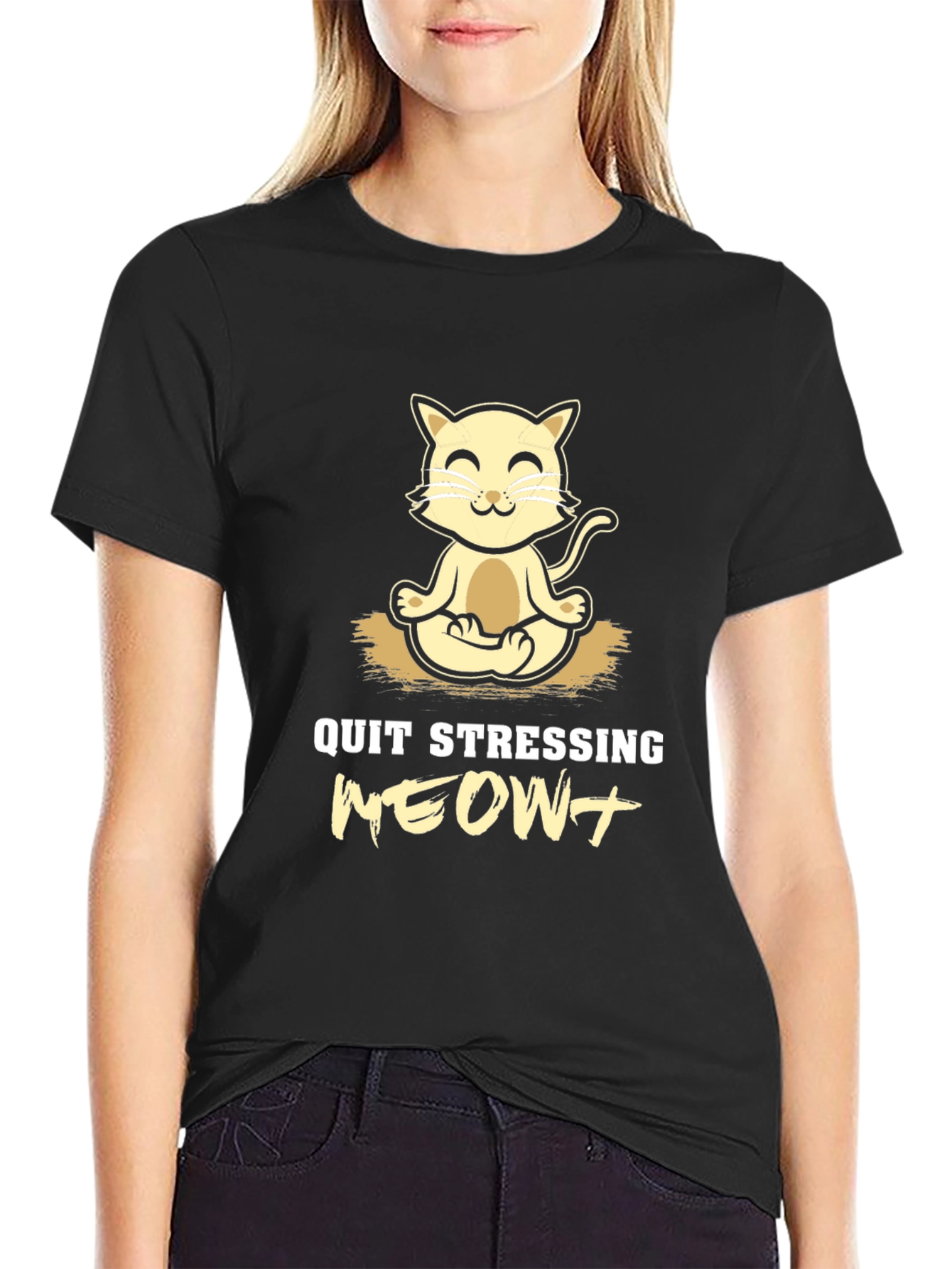 Relaxing Cat Yoga T-Shirt - Quit Stressing Meowt
