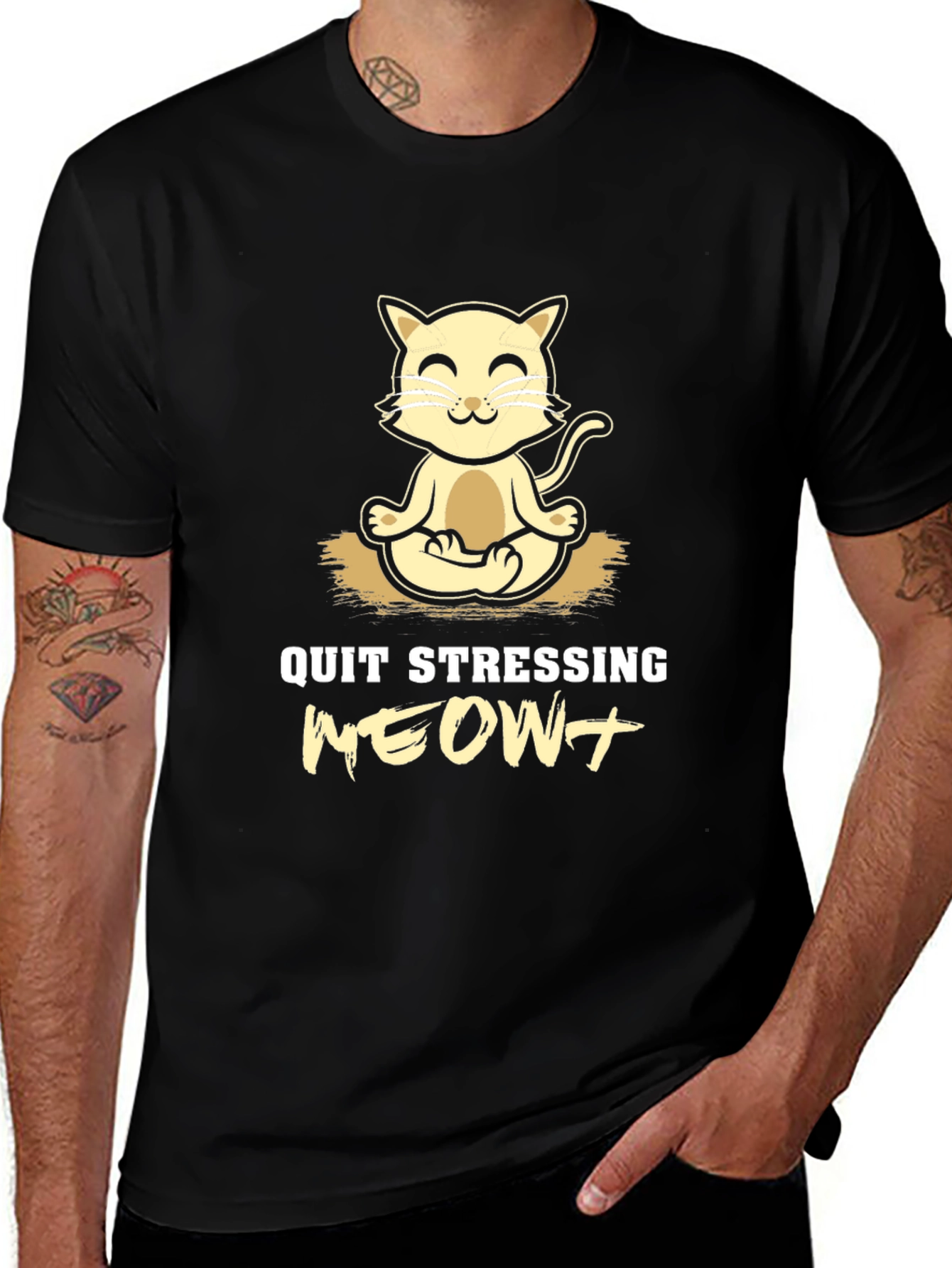 Relaxing Cat Yoga T-Shirt - Quit Stressing Meowt