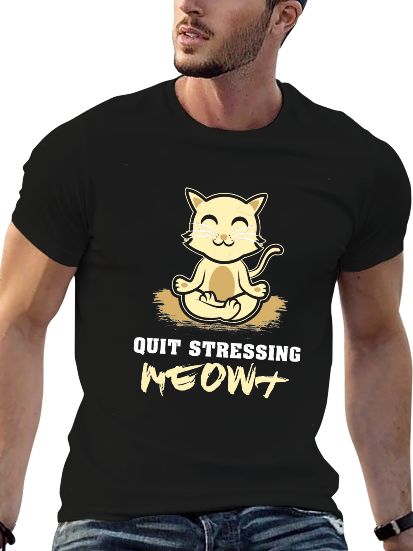 Relaxing Cat Yoga T-Shirt - Quit Stressing Meowt