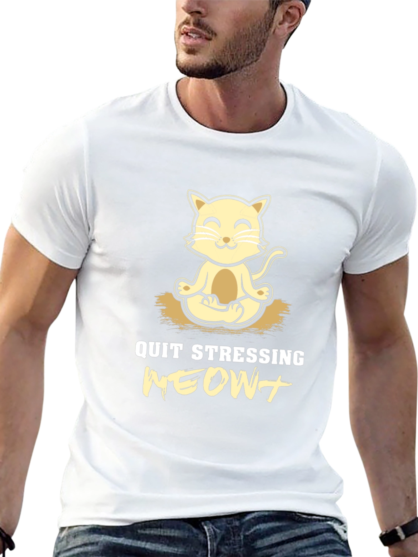 Relaxing Cat Yoga T-Shirt - Quit Stressing Meowt