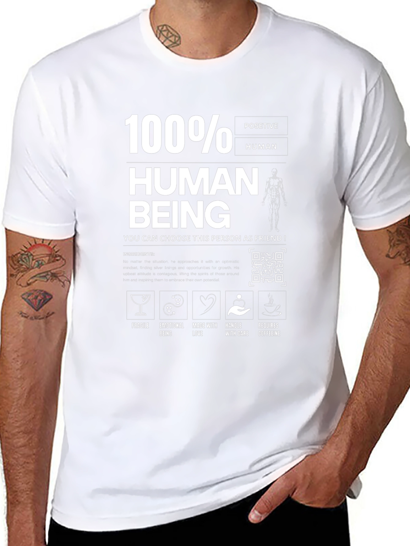 100% Human Funny T-Shirt Friend Material
