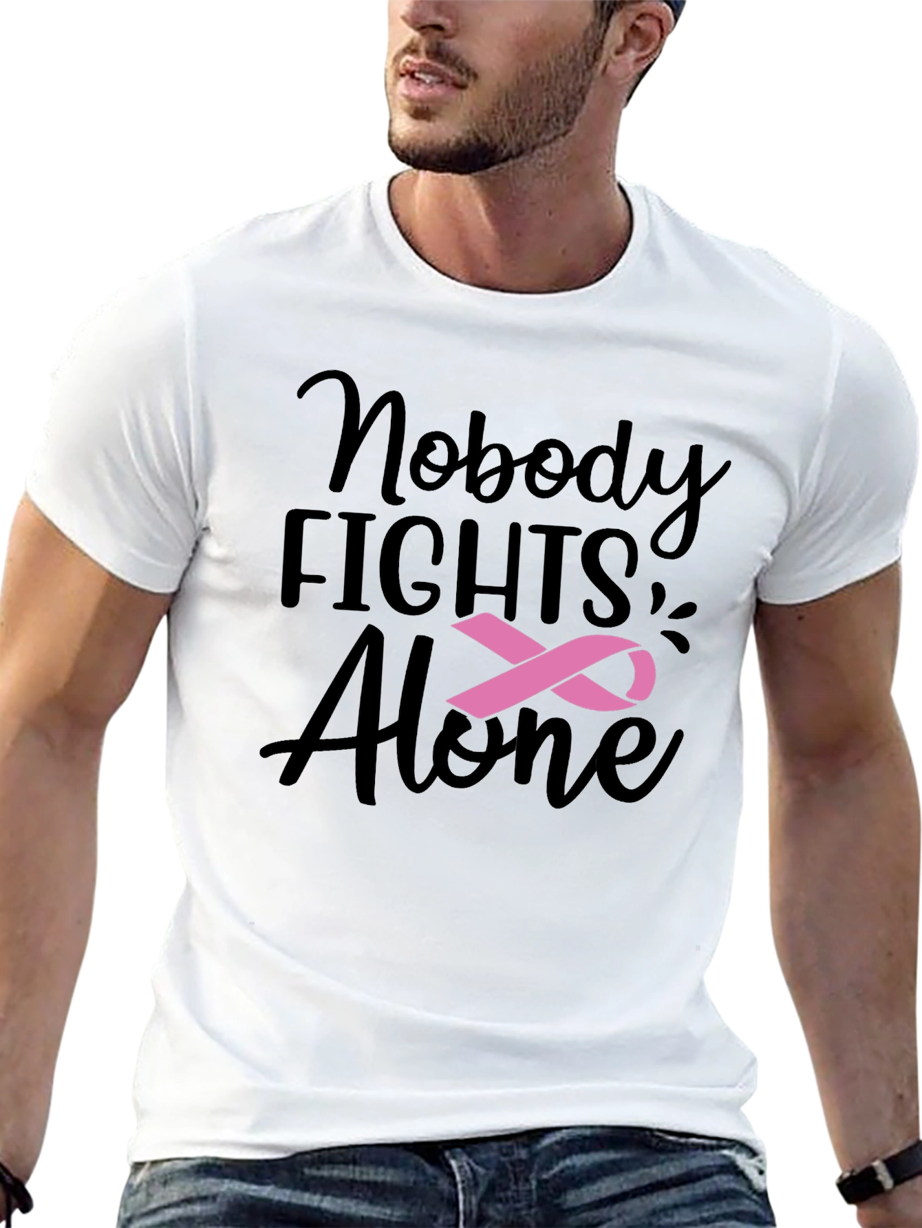 Nobody Fights Alone T-Shirt: Breast Cancer Awareness