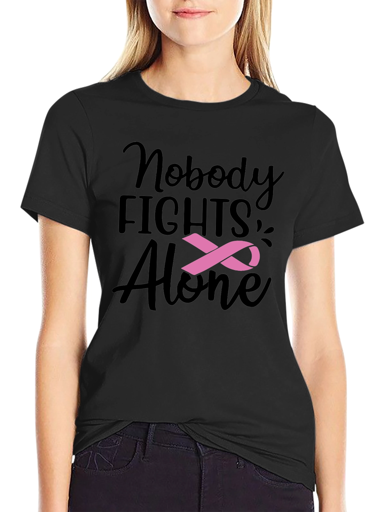 Nobody Fights Alone T-Shirt: Breast Cancer Awareness