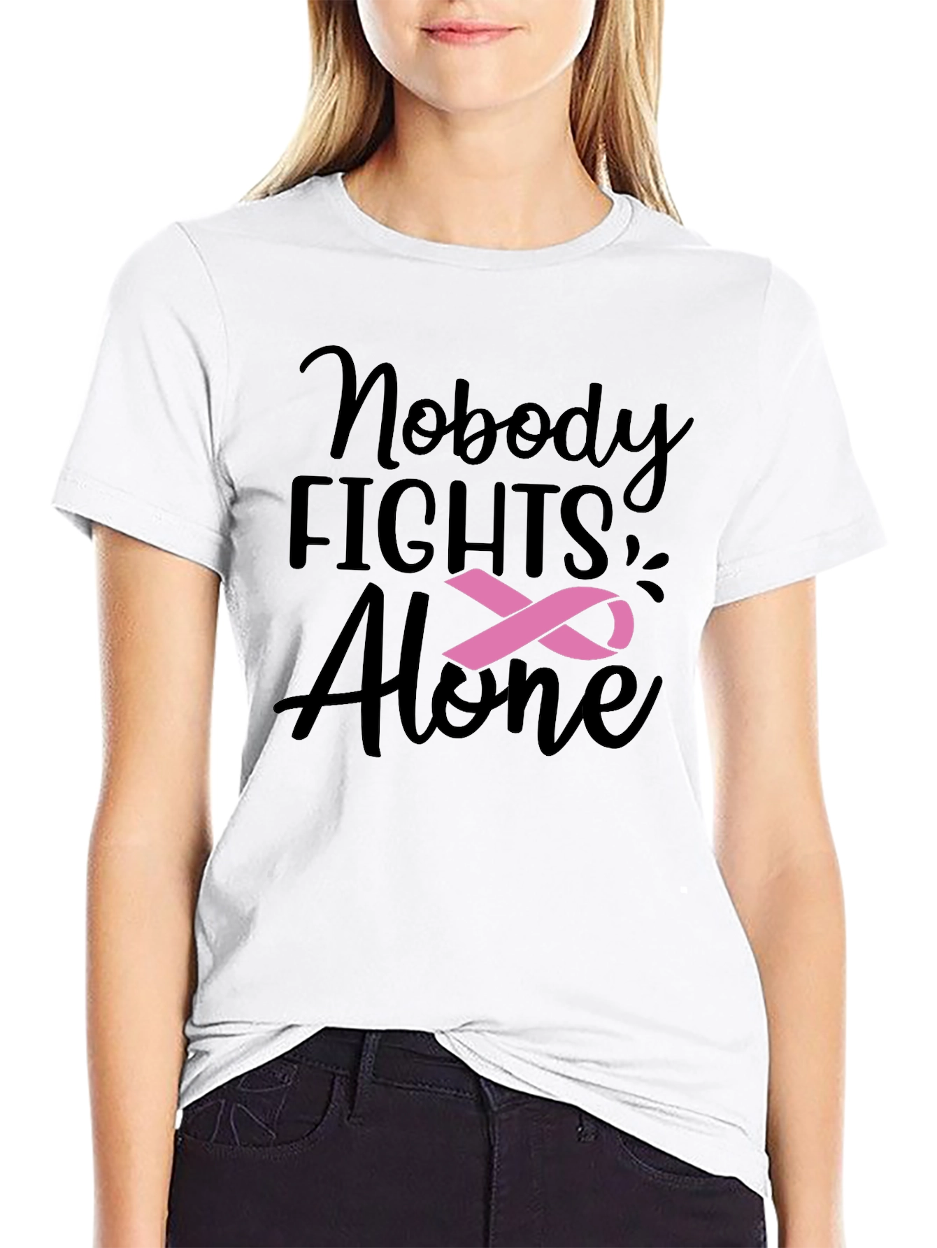 Nobody Fights Alone T-Shirt: Breast Cancer Awareness