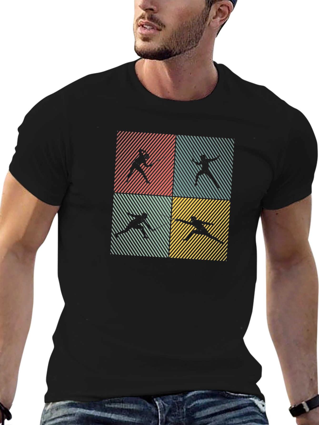 Fencing Silhouette Retro T-Shirt