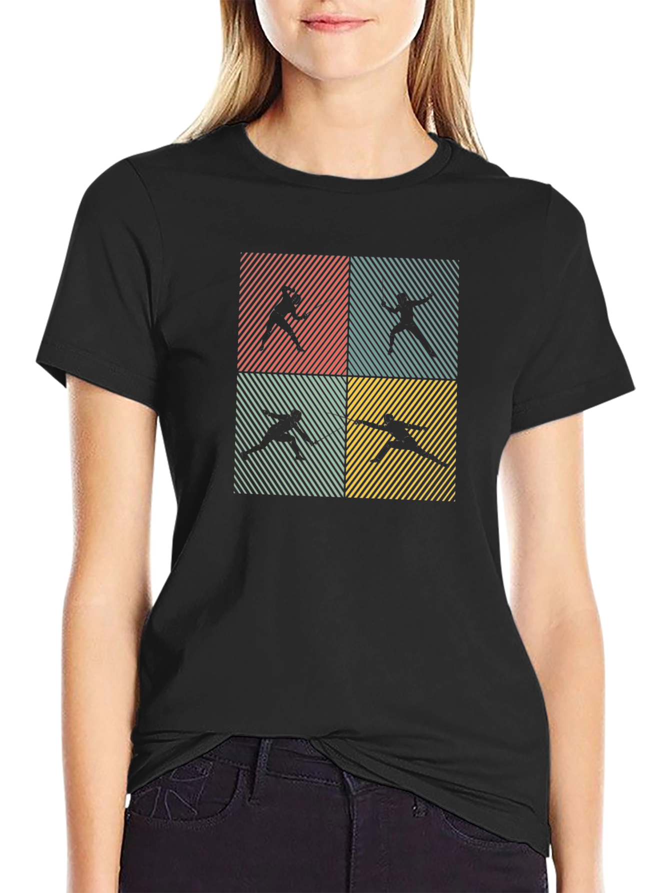 Fencing Silhouette Retro T-Shirt