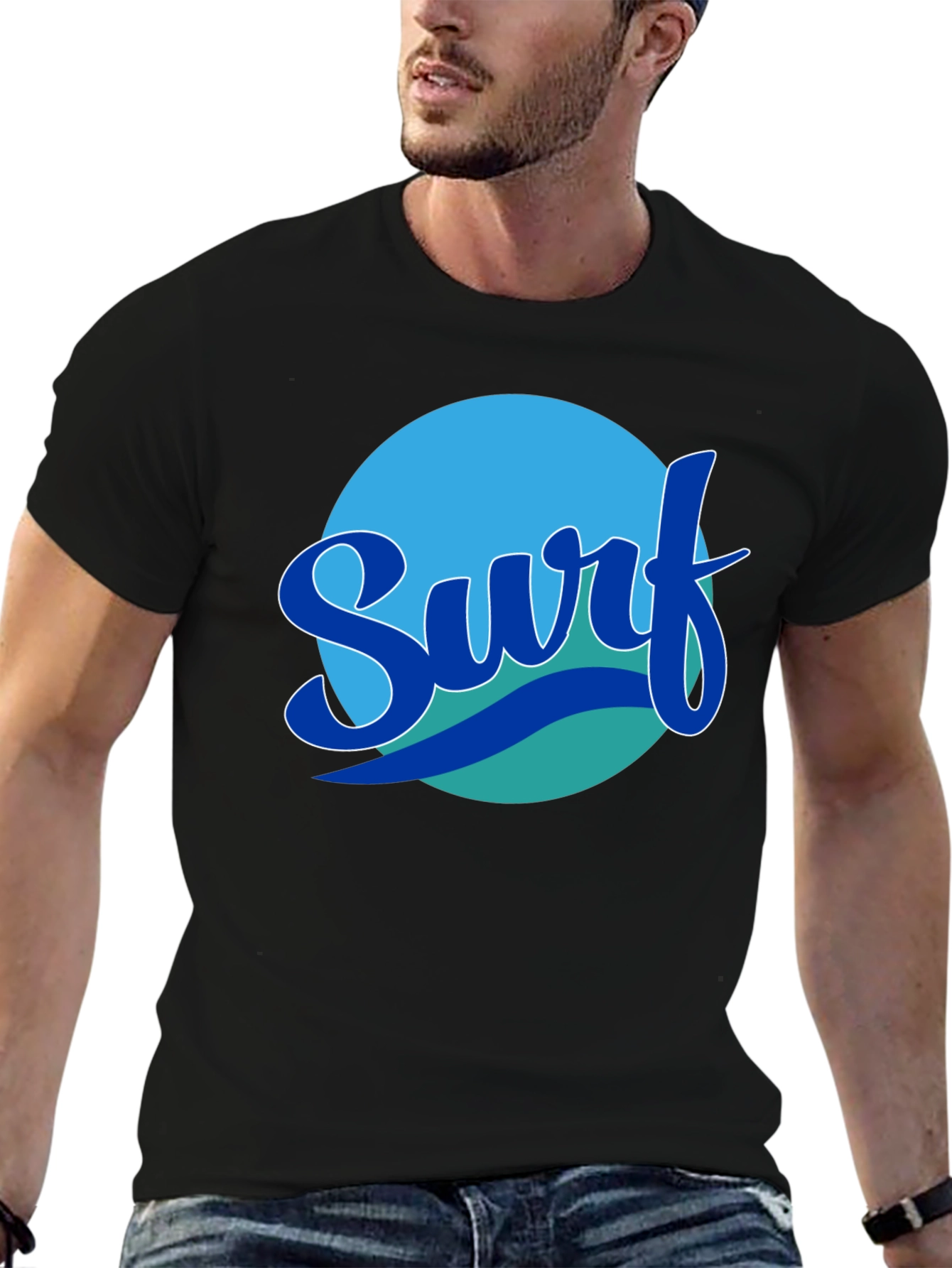 Surf Graphic Tee - Black Cotton T-Shirt
