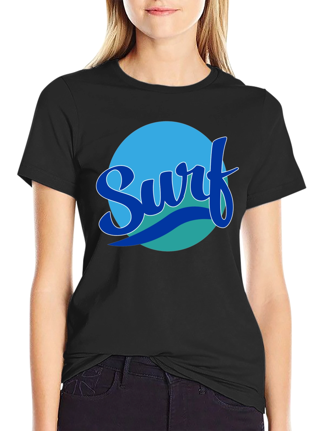 Surf Graphic Tee - Black Cotton T-Shirt