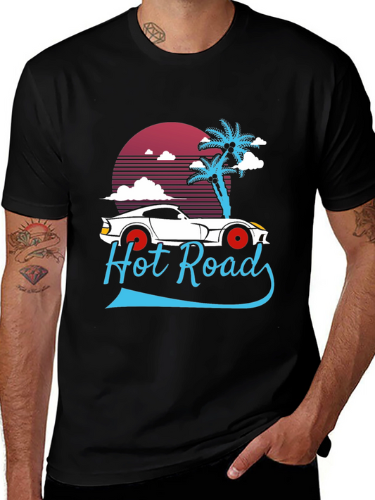 Retro Hot Rod T-Shirt - Classic Car & Palm Tree Design