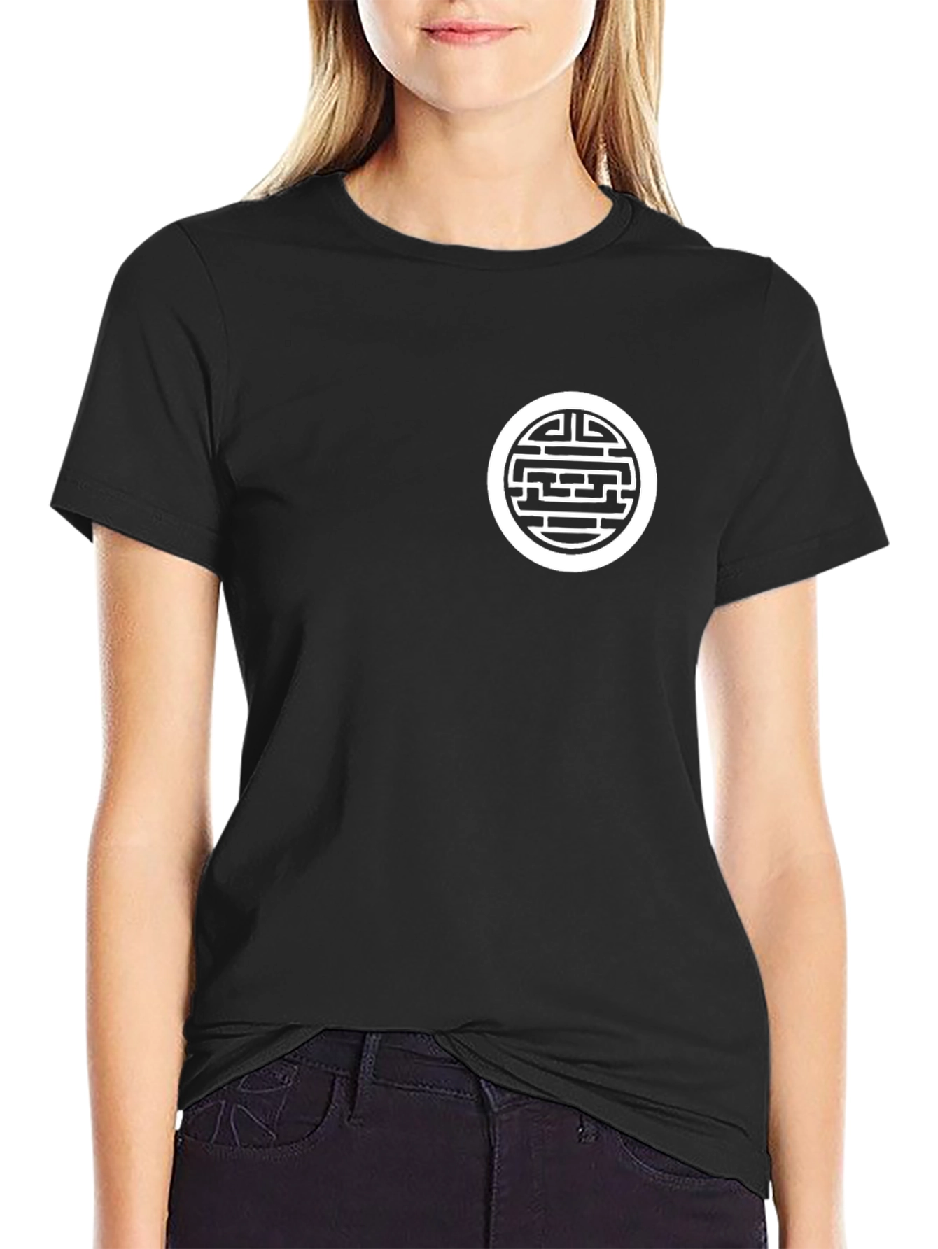 Mens Black T-Shirt with Circular Maze Design