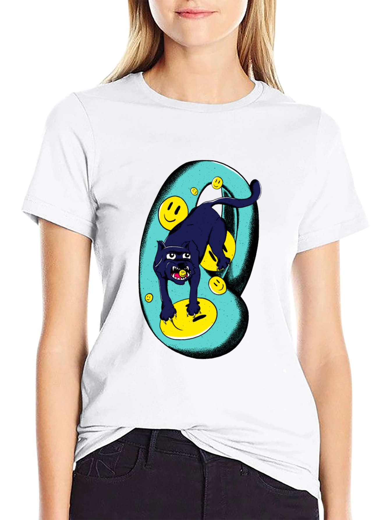 Black Panther Smiley Face Graphic Tee