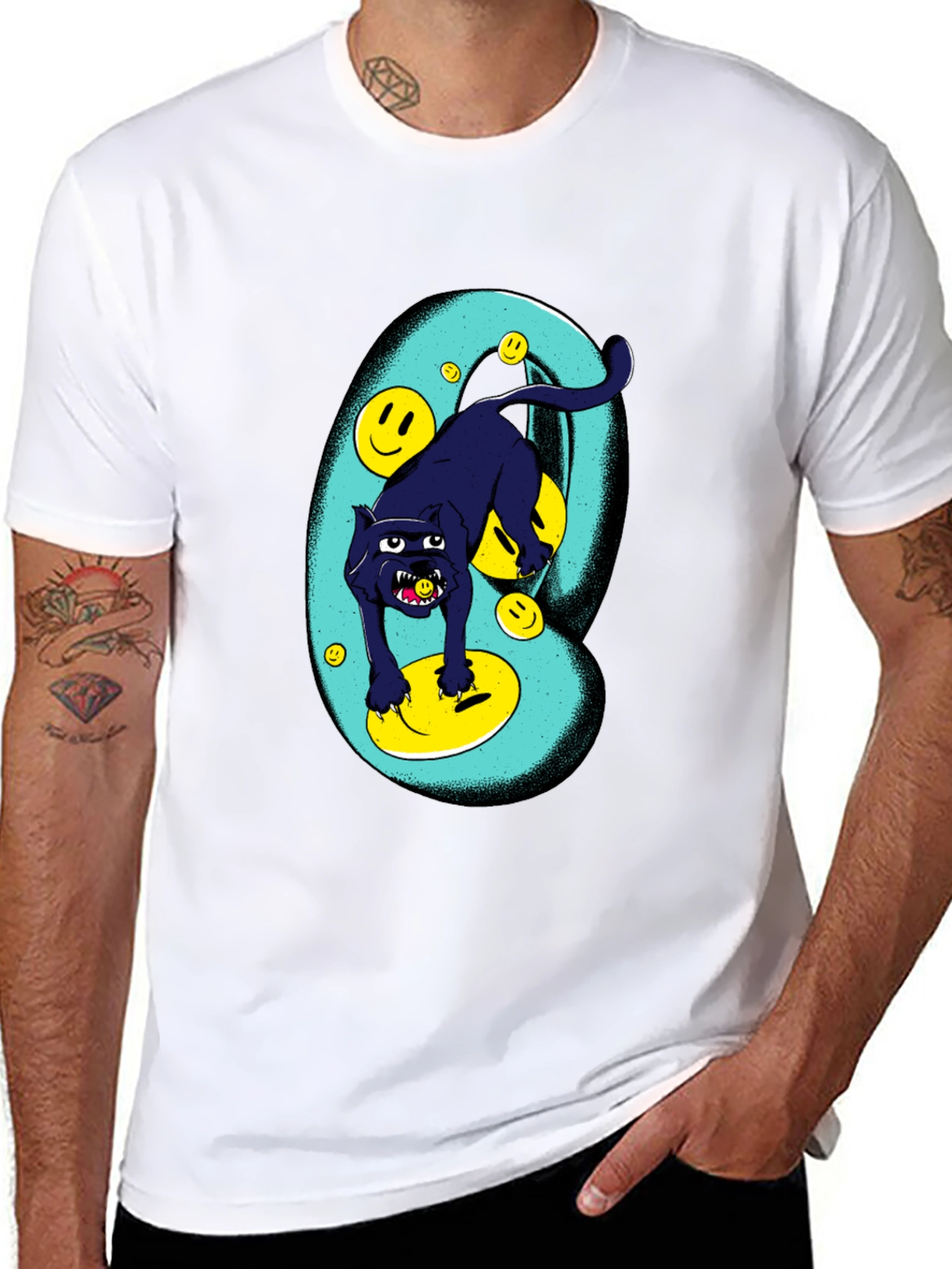 Black Panther Smiley Face Graphic Tee